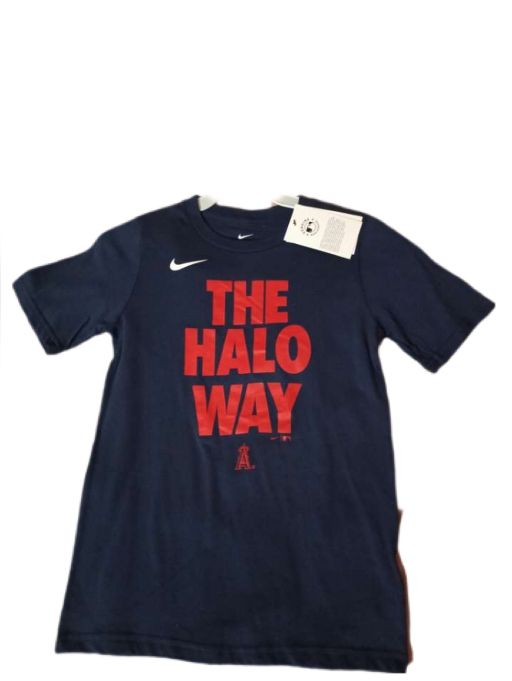 Nike Navy Short Sleeve Tee with Red 'THE HALO WAY' Graphic MLB Aneheim Angels
